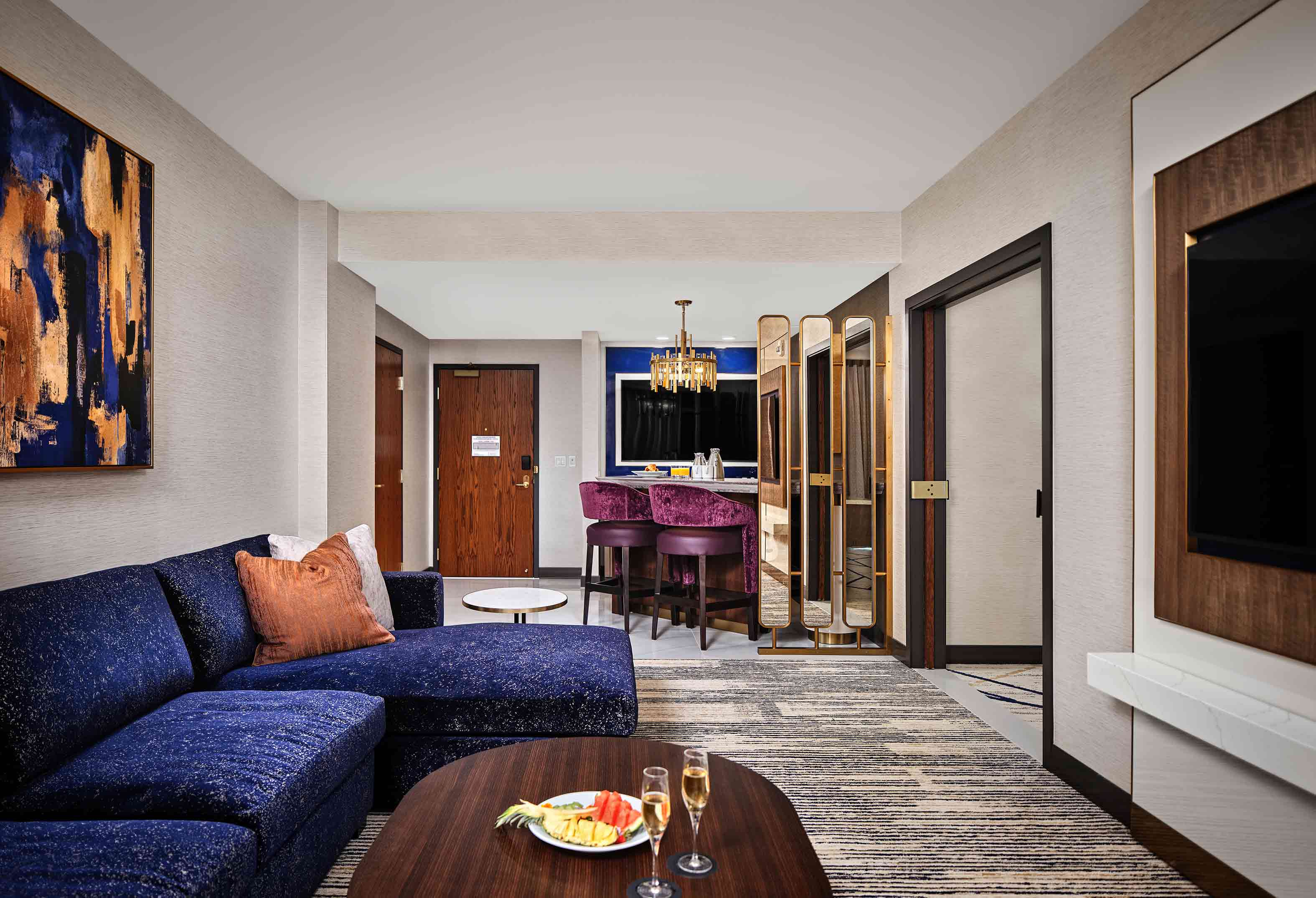 Silver Suite Couch and TV